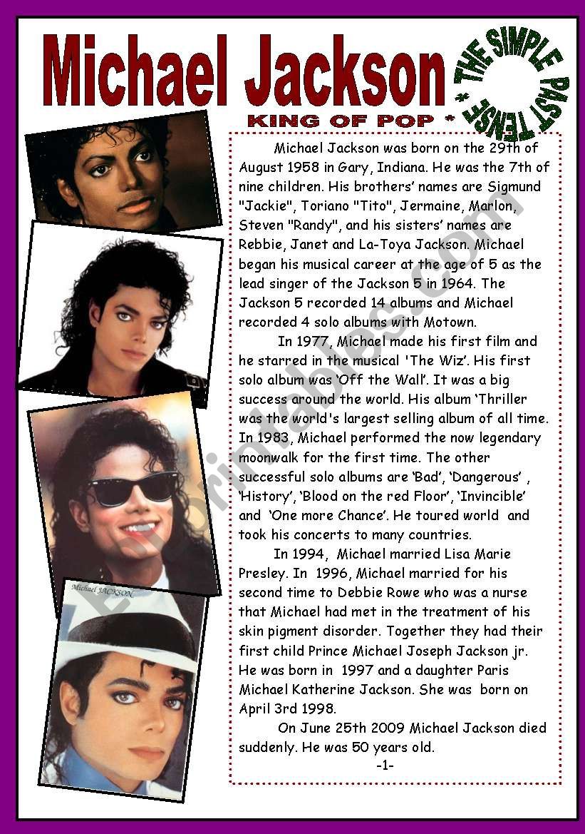 THE SIMPLE PAST TENSE - READING - MICHAEL JACKSON