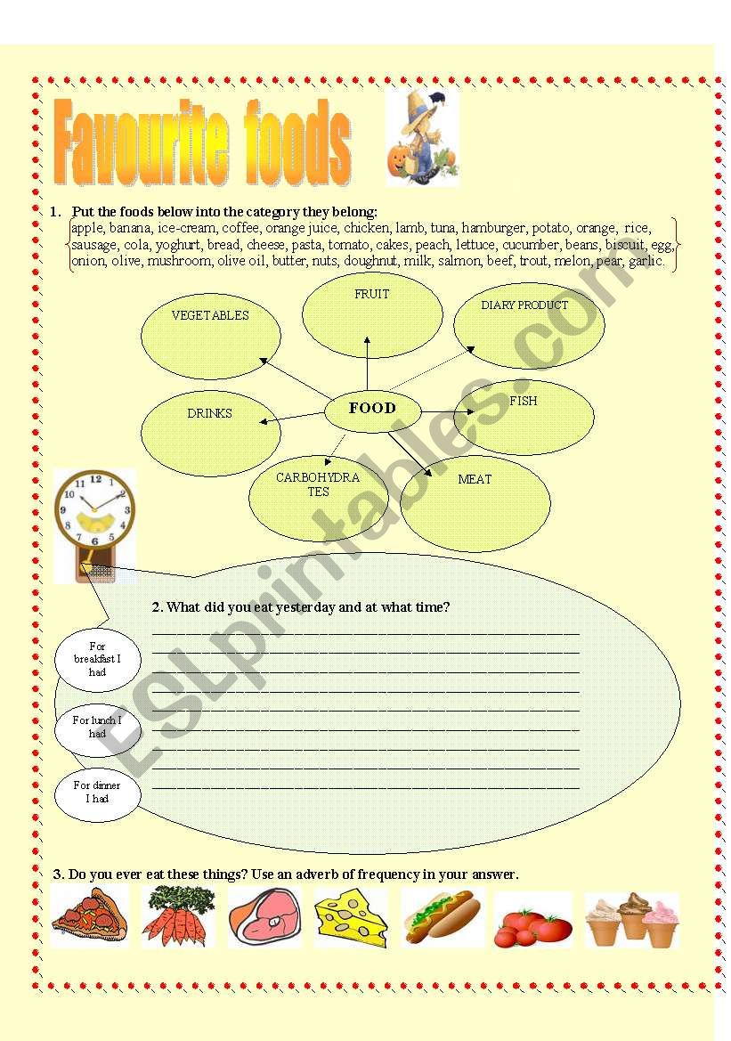 Favourite foods - ESL worksheet by whitesnow