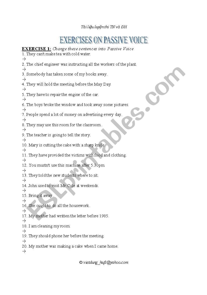 Passive voice exercises  worksheet