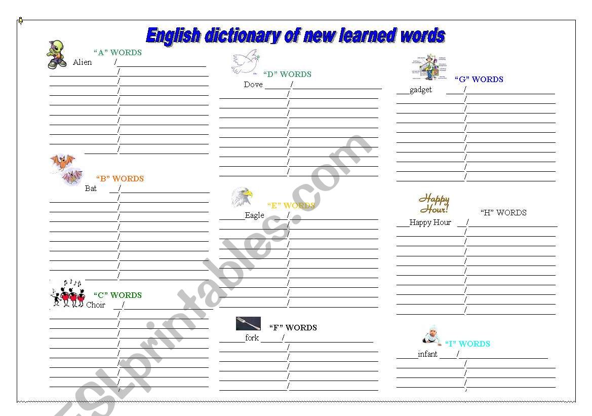 dictionary of new learned words