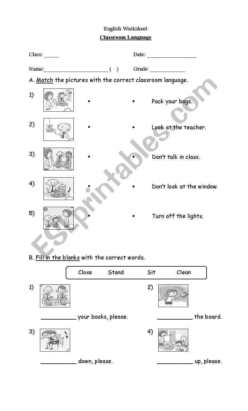Classroom Language worksheet
