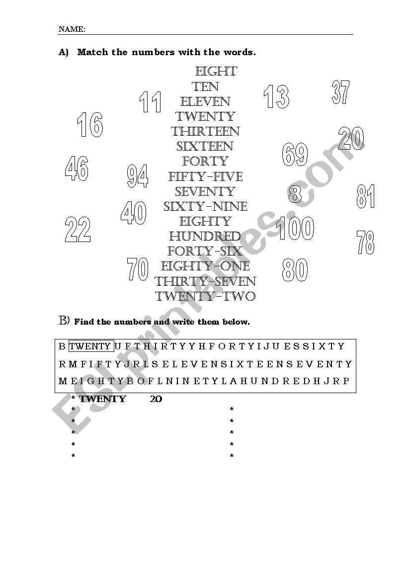 NUMBERS 1-100 worksheet