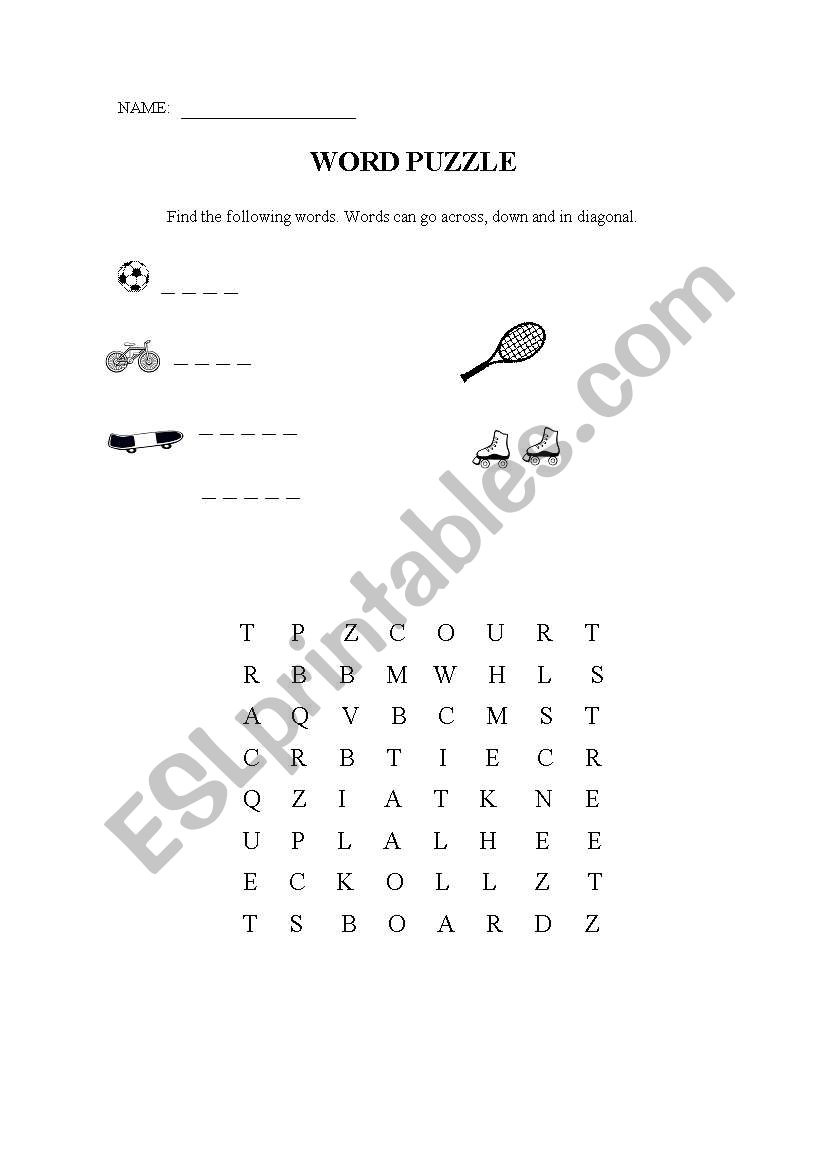 SPORTS word search worksheet