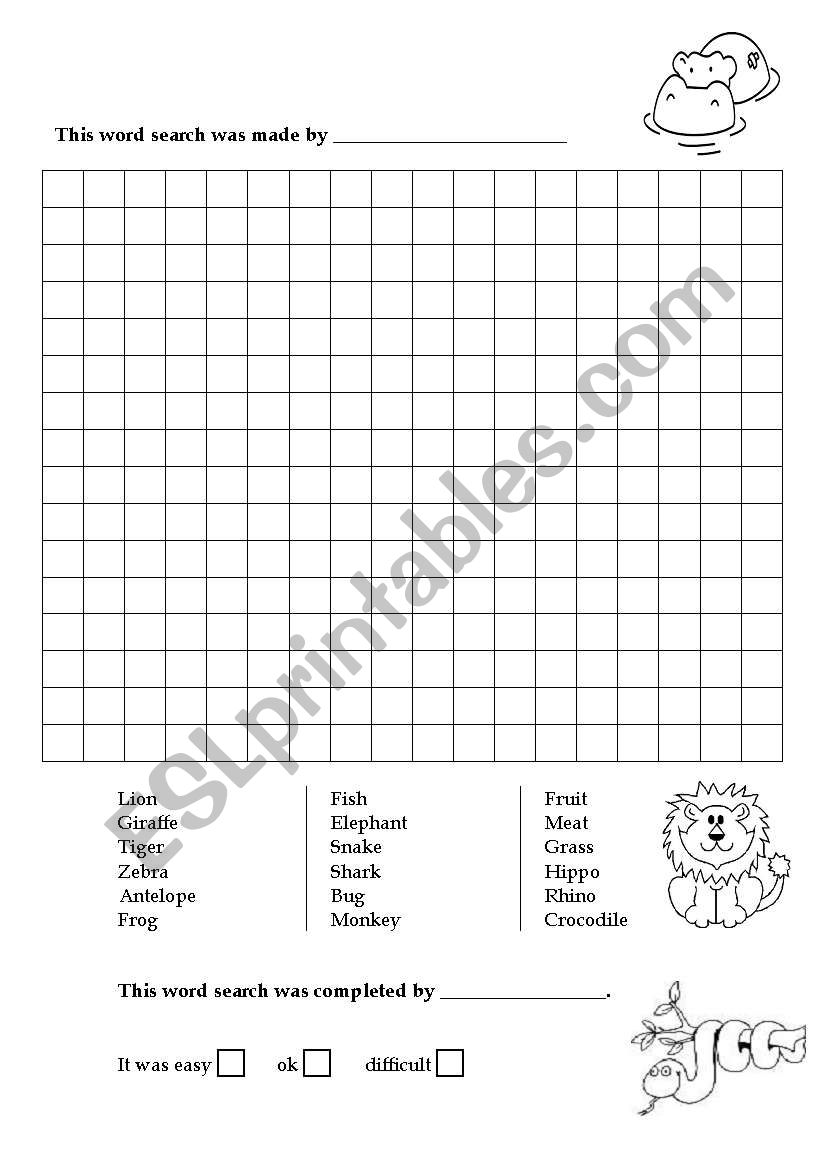 Jungle animals worksheet