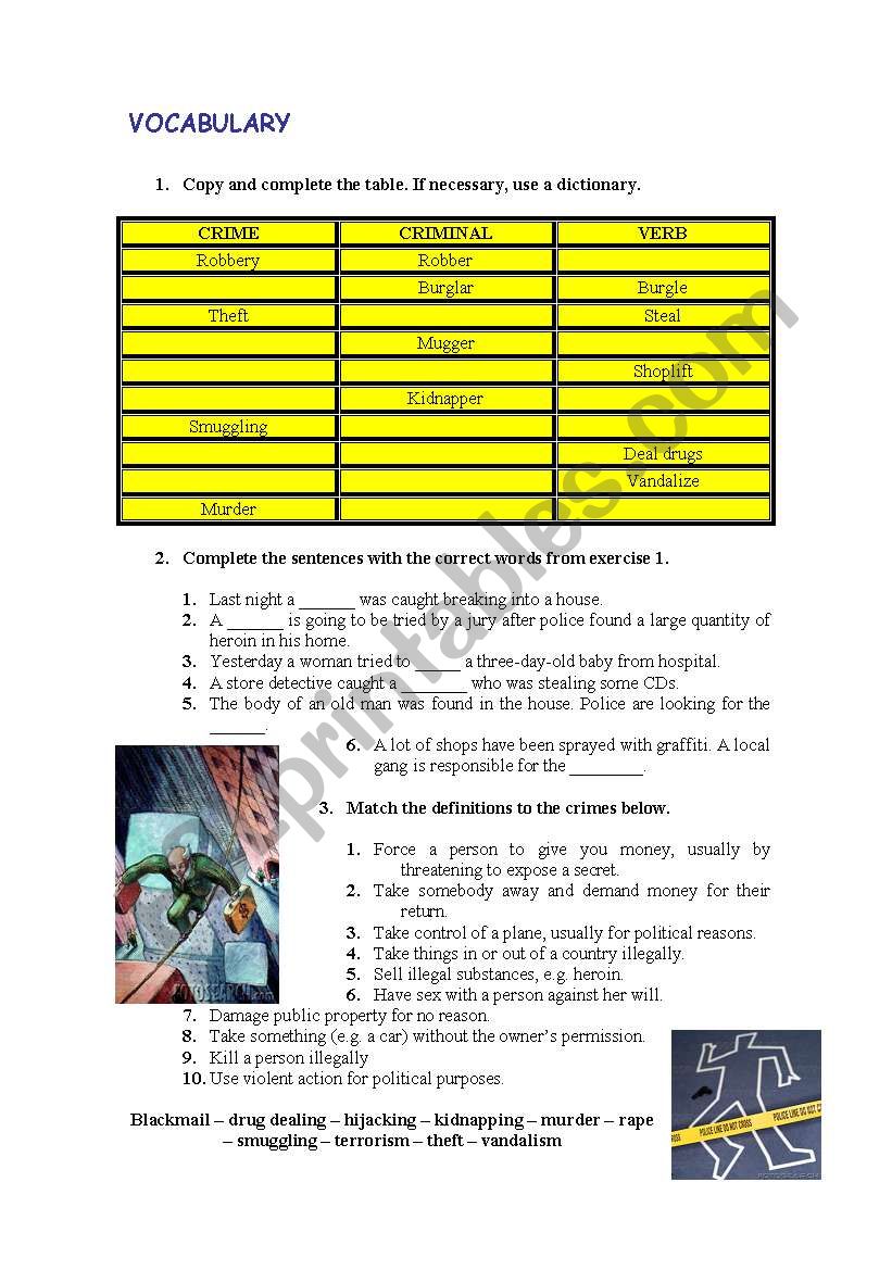 CRIME PART 2. VOCABULARY ACTIVITY