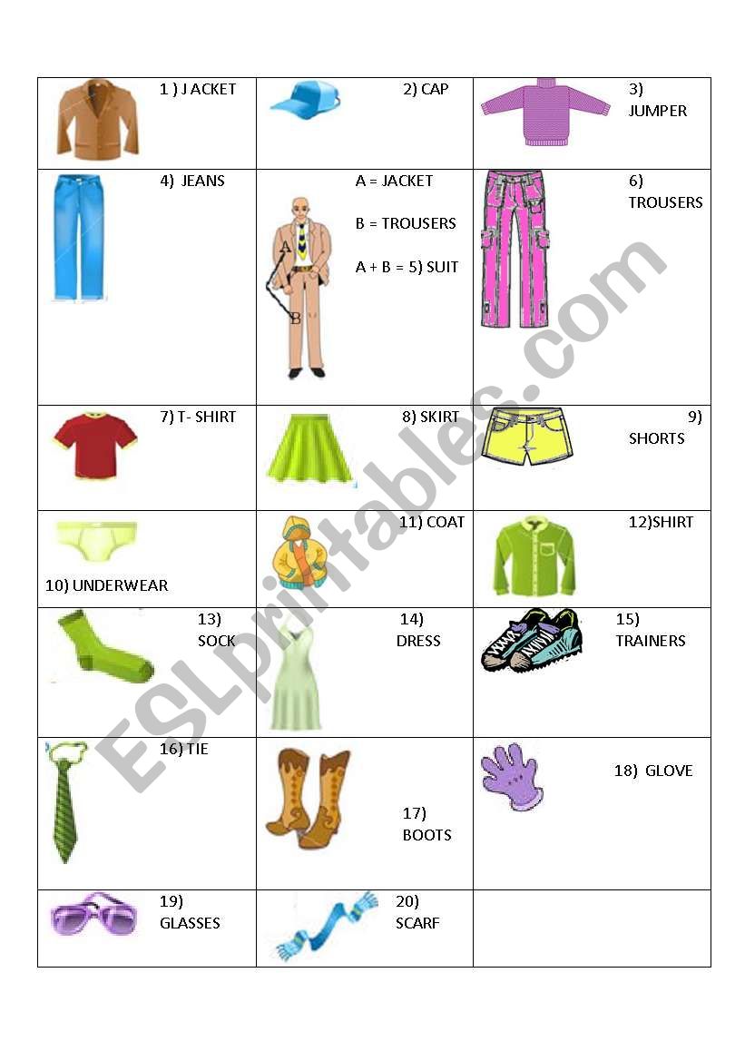 clothing slide worksheet