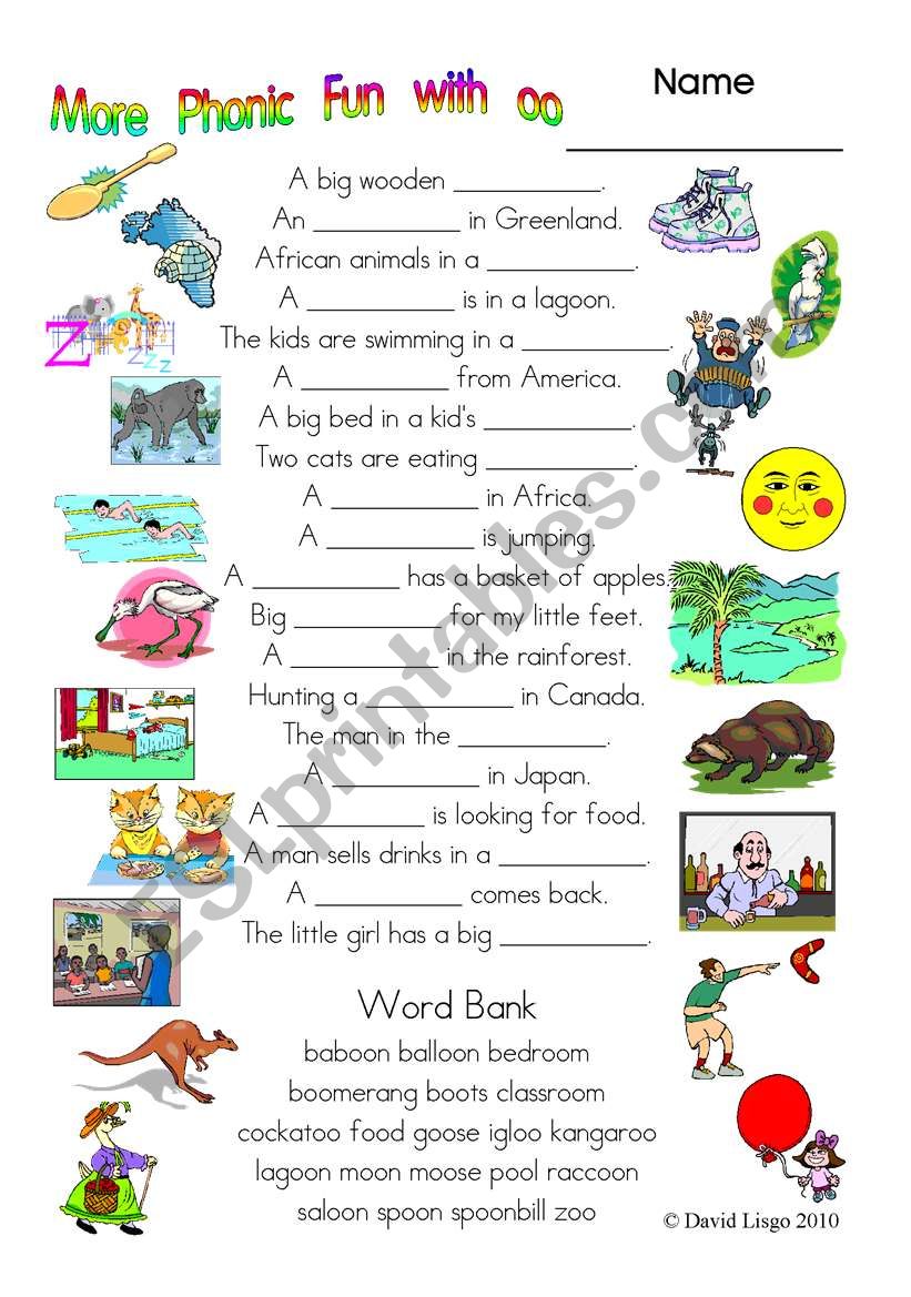 3 More pages of Phonic Fun with oo: worksheet, story and key (#9)