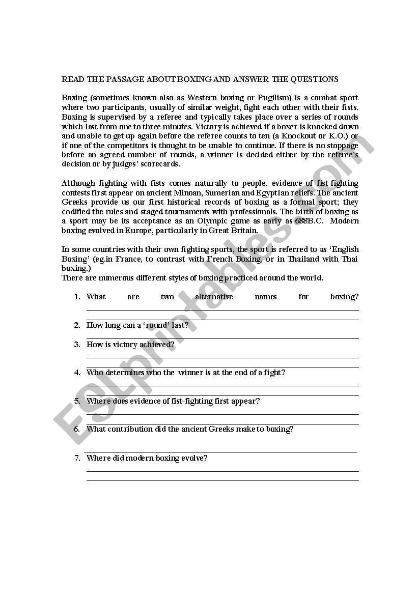 Reading Text worksheet