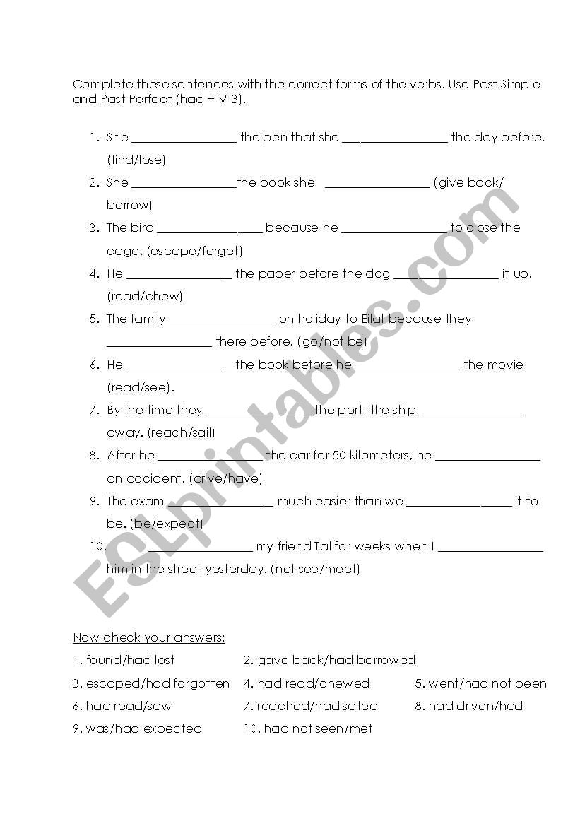 Past perfect or Past Simple worksheet
