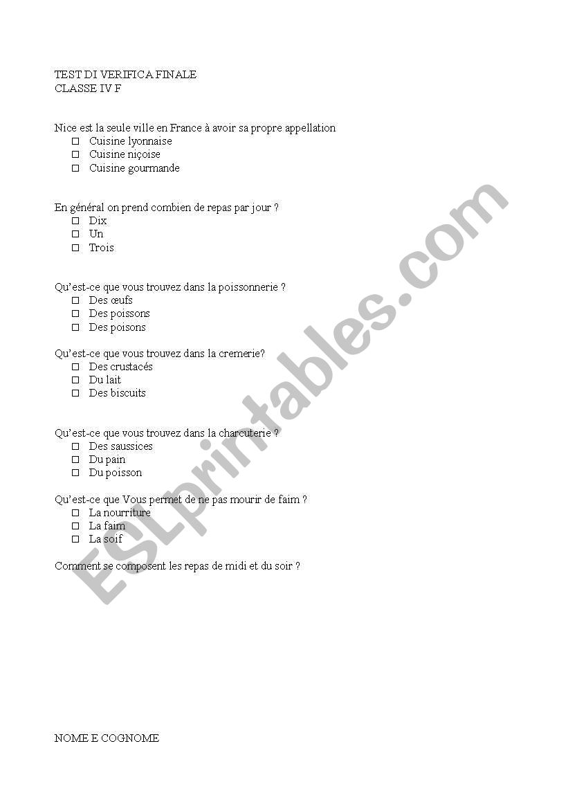 test worksheet