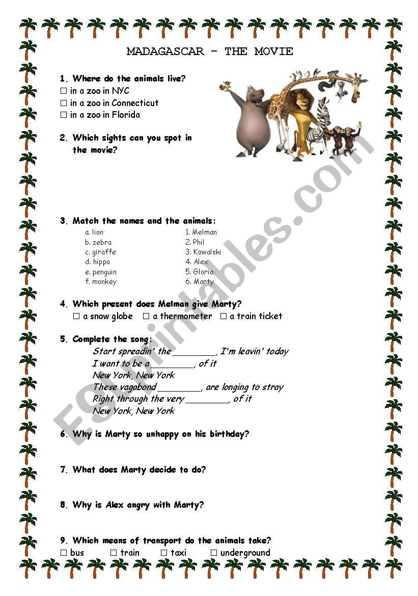 Madagascar_New_York worksheet