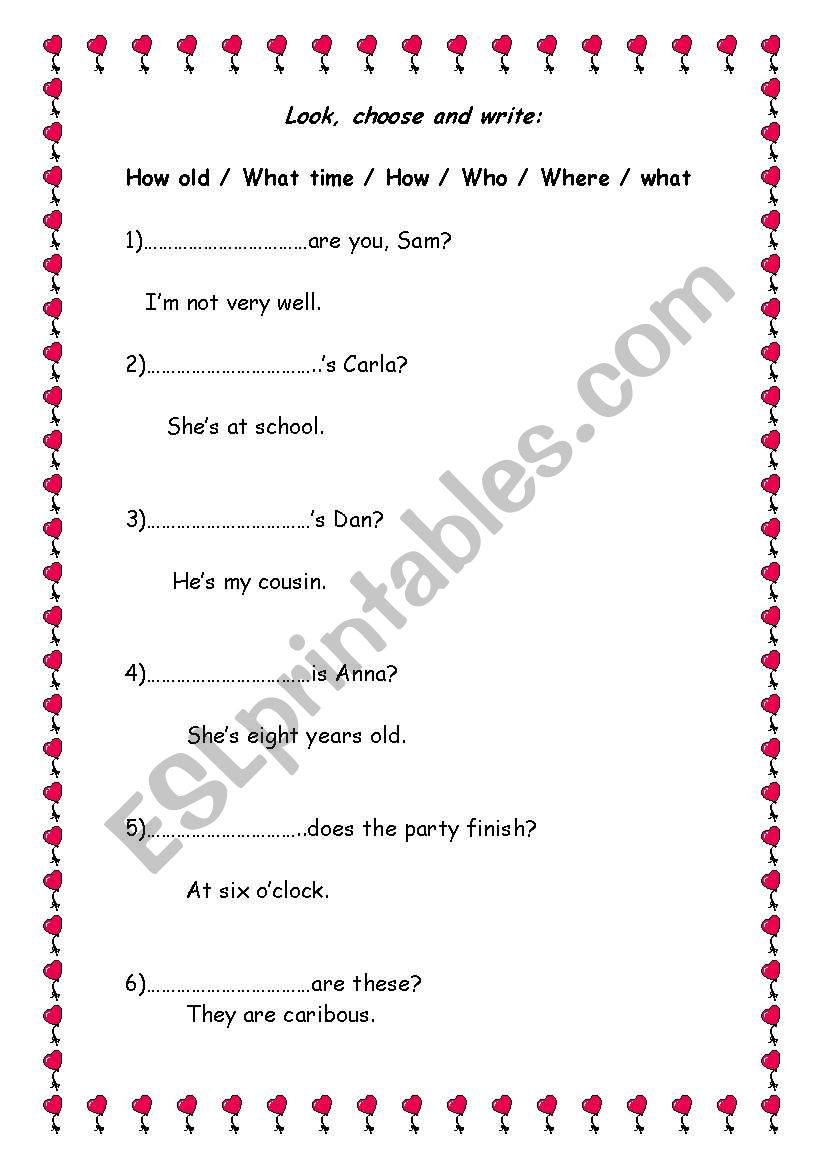 question words worksheet