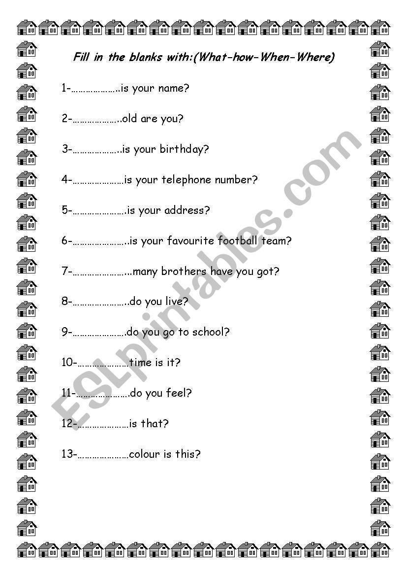 question words worksheet