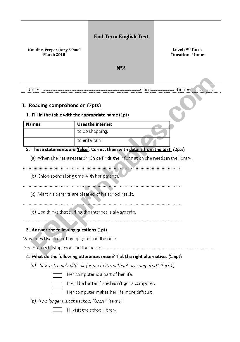 9th form end term test 2 (part2)