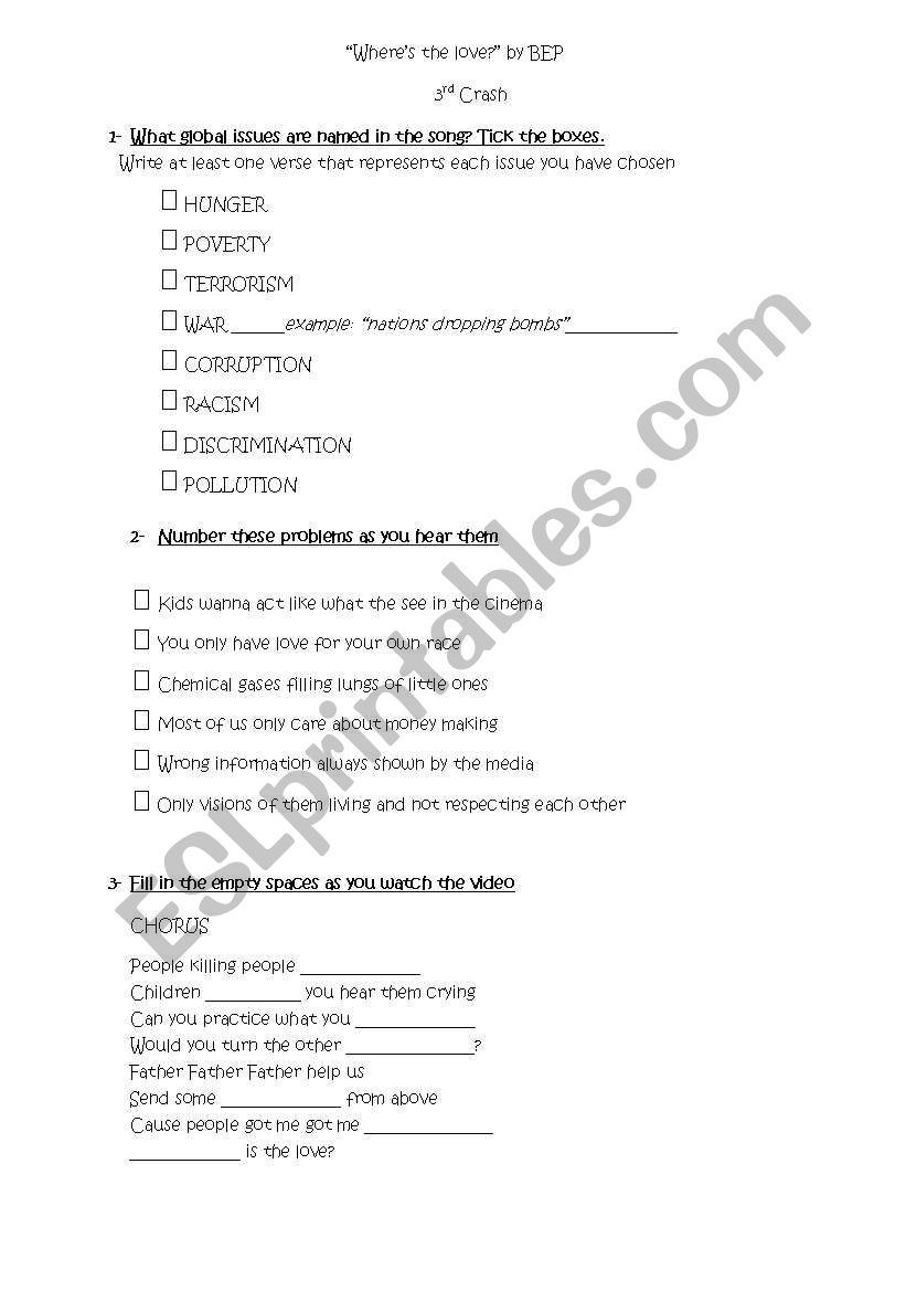 Wheres the love? by BEP worksheet