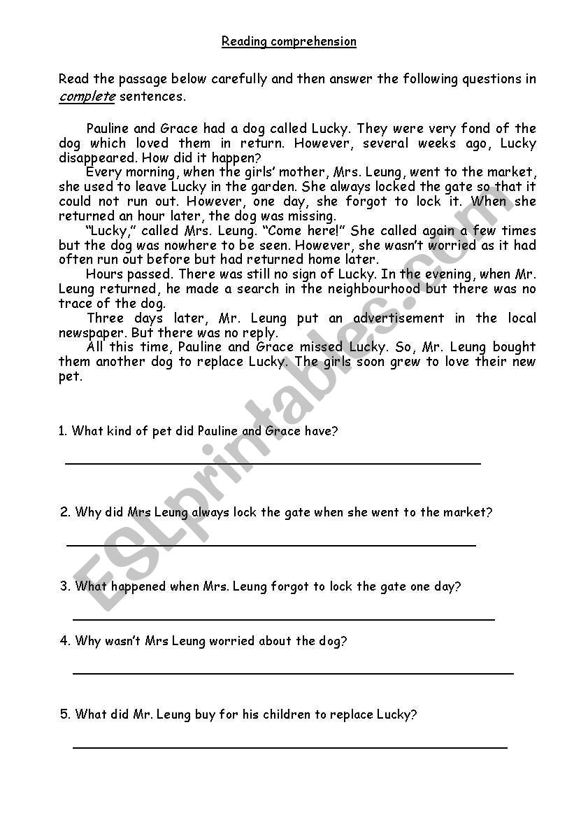 The little dog Lucky worksheet