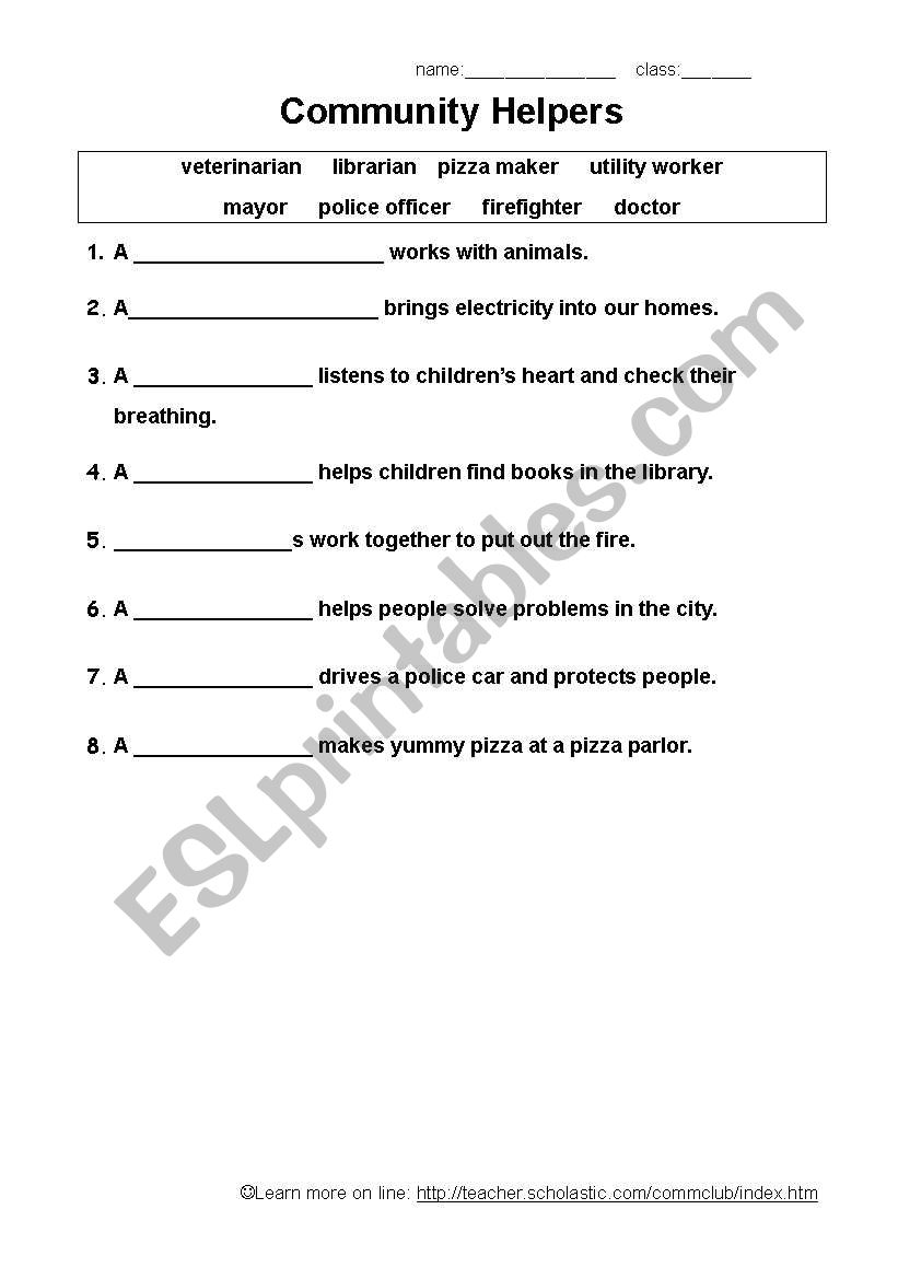 Community helpers worksheet