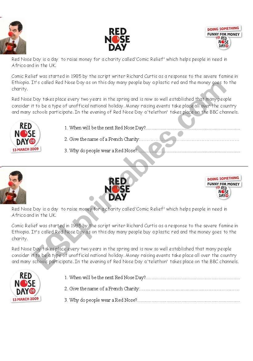 RED NOSE DAY worksheet