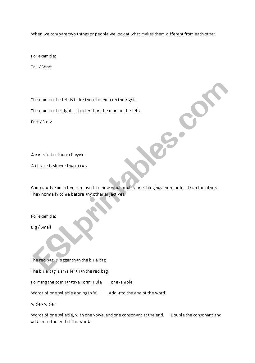 Comparatives worksheet