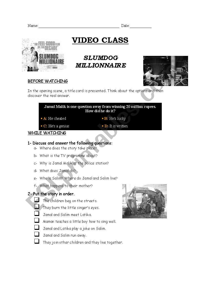 SLUMDOG MILLIONAIRE worksheet