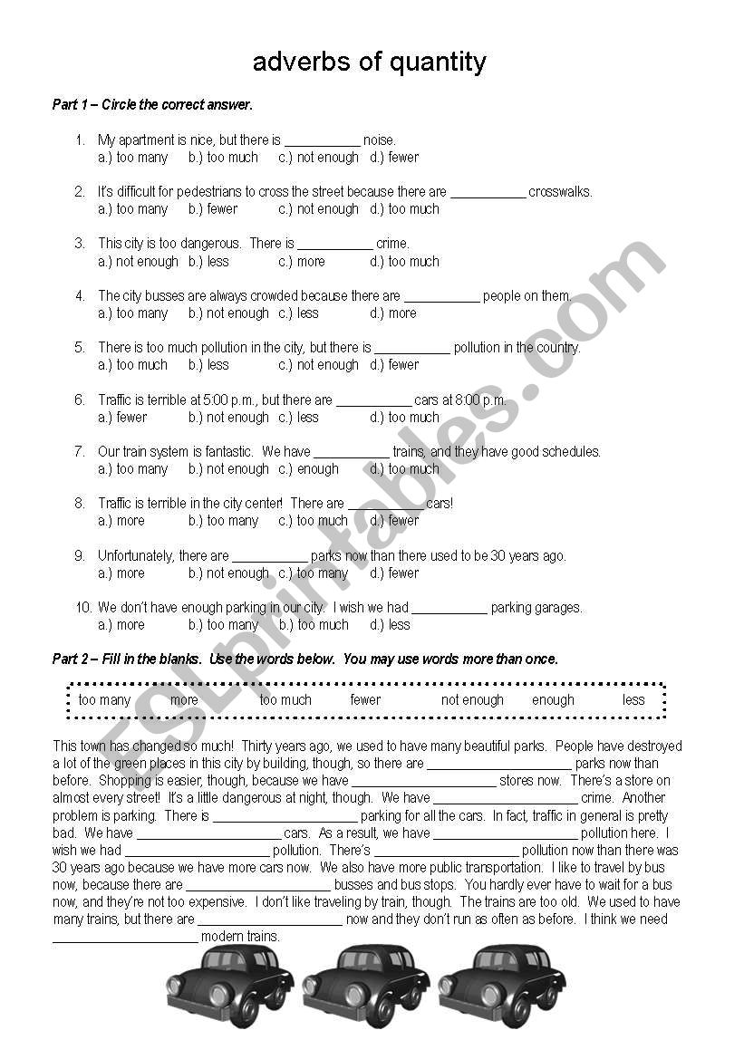 Adverbs of Quantity worksheet