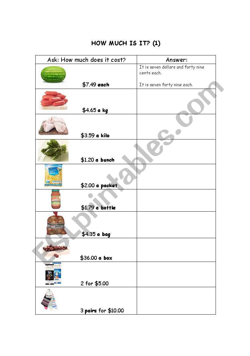 How Much Is It? (1) worksheet