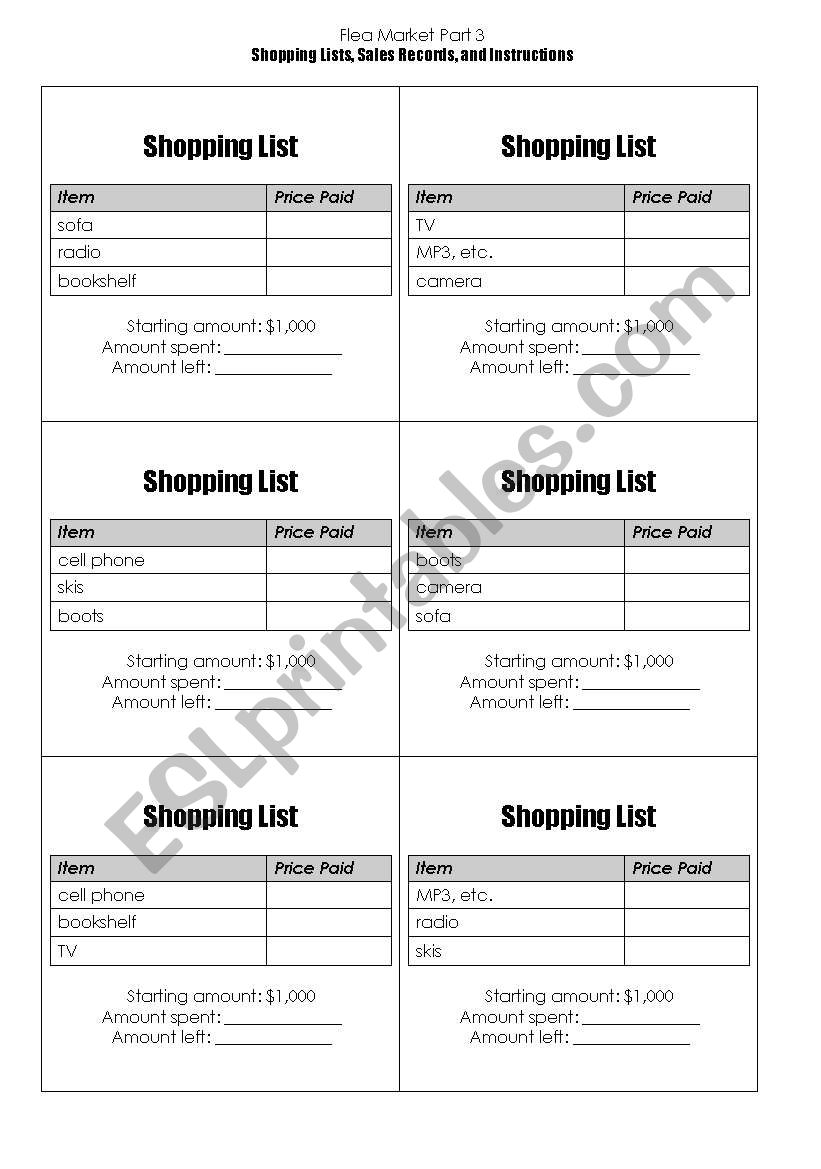 Flea Market (3/3) worksheet