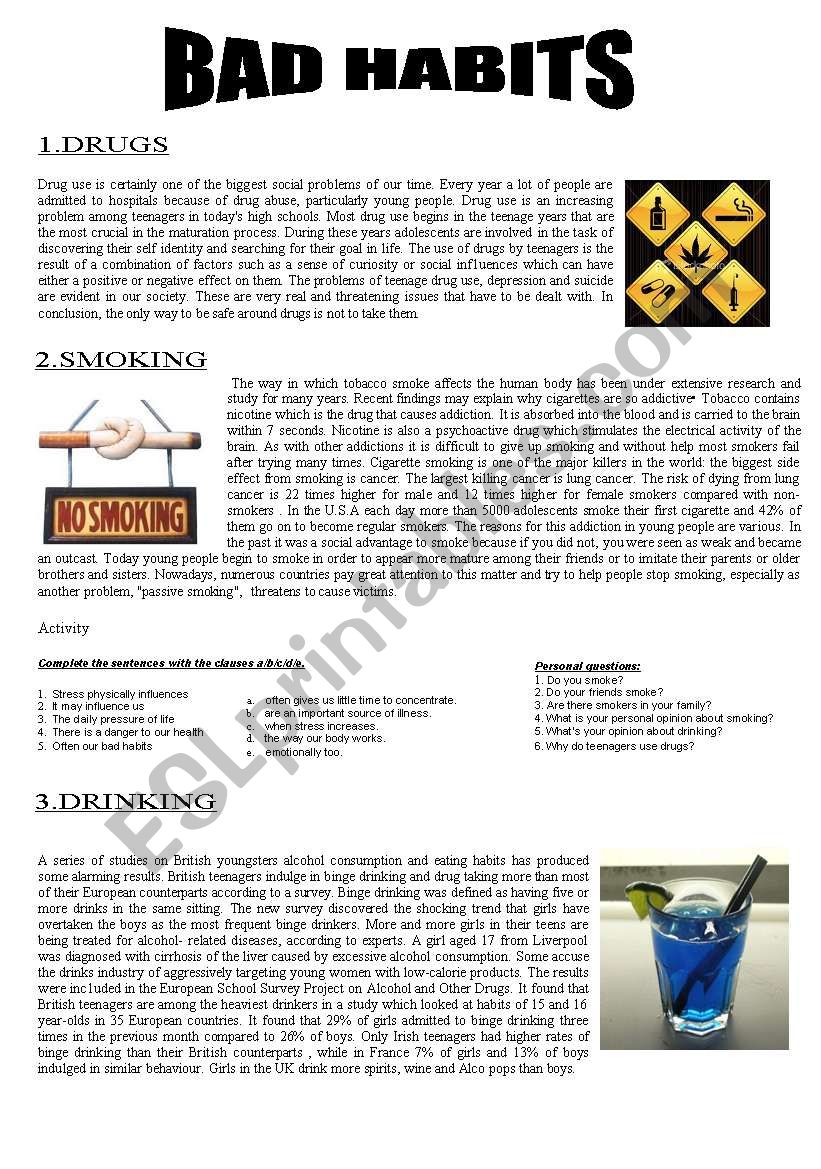TEENAGERSÂ´ BAD HABITS worksheet
