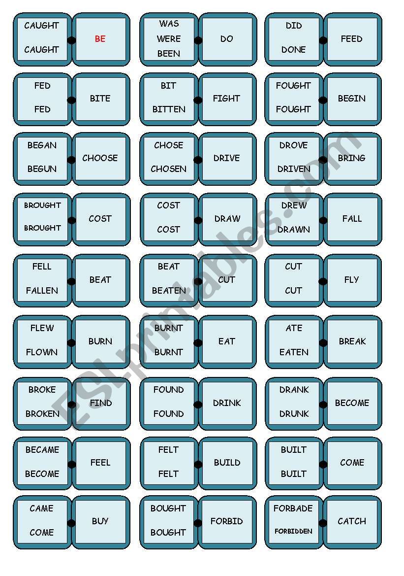 Irregular verbs dominoes worksheet