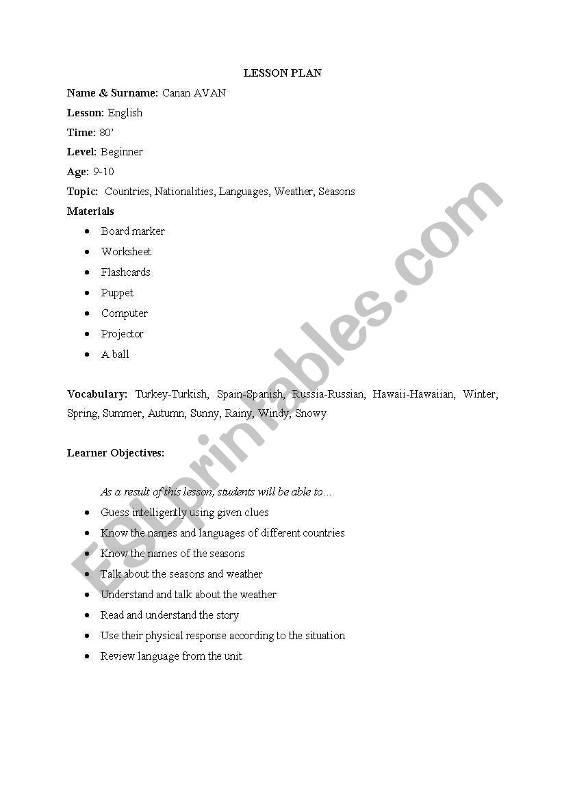 integrated lesson plan worksheet