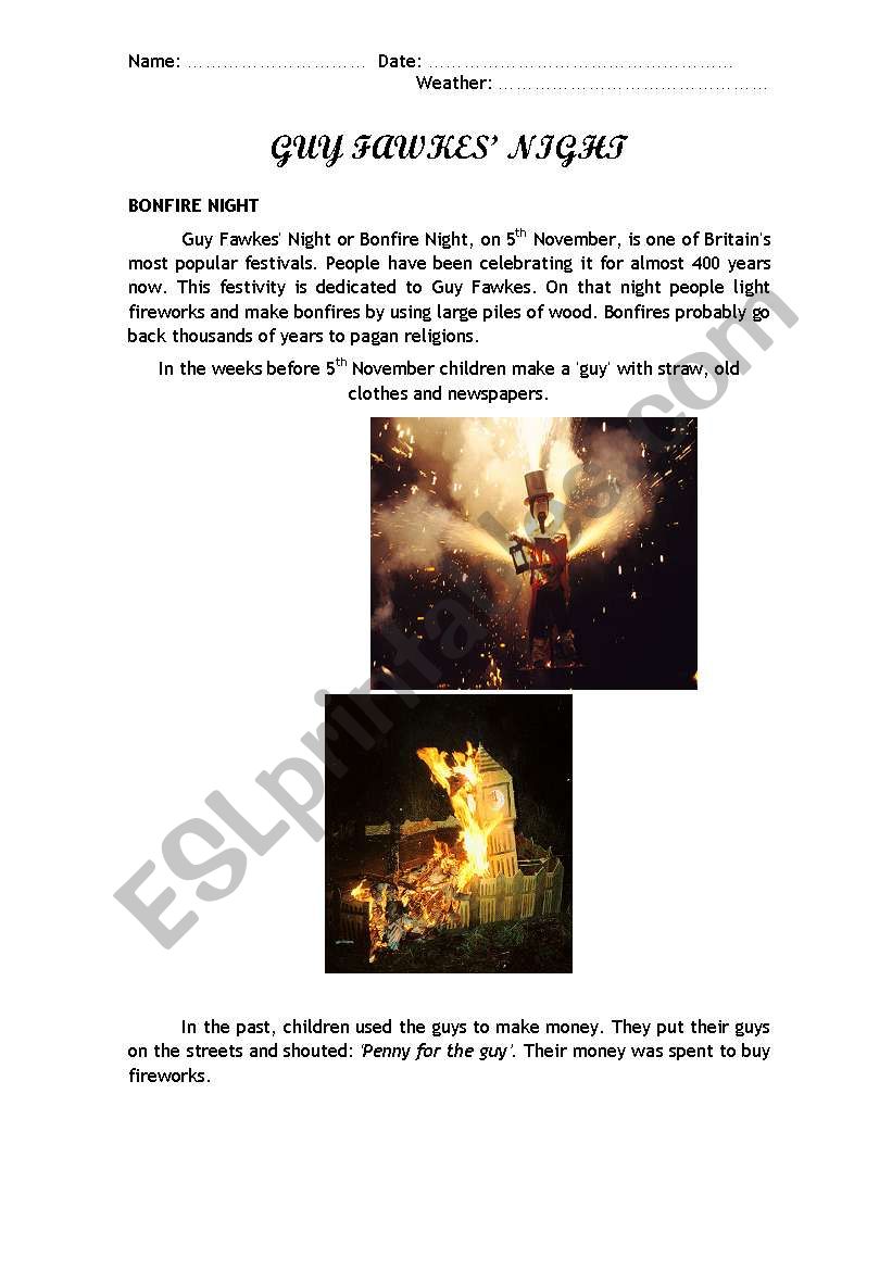 Guy Fawkes Night Activities worksheet