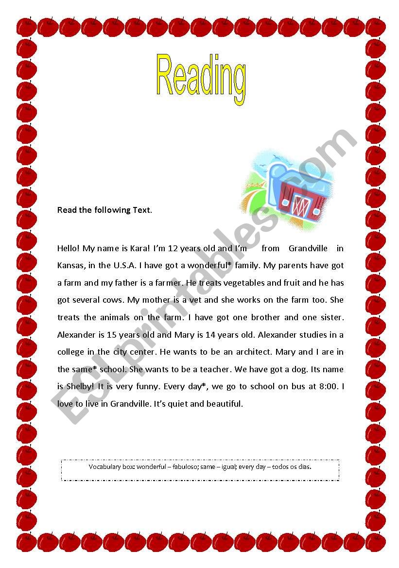 Text for 5th grades worksheet
