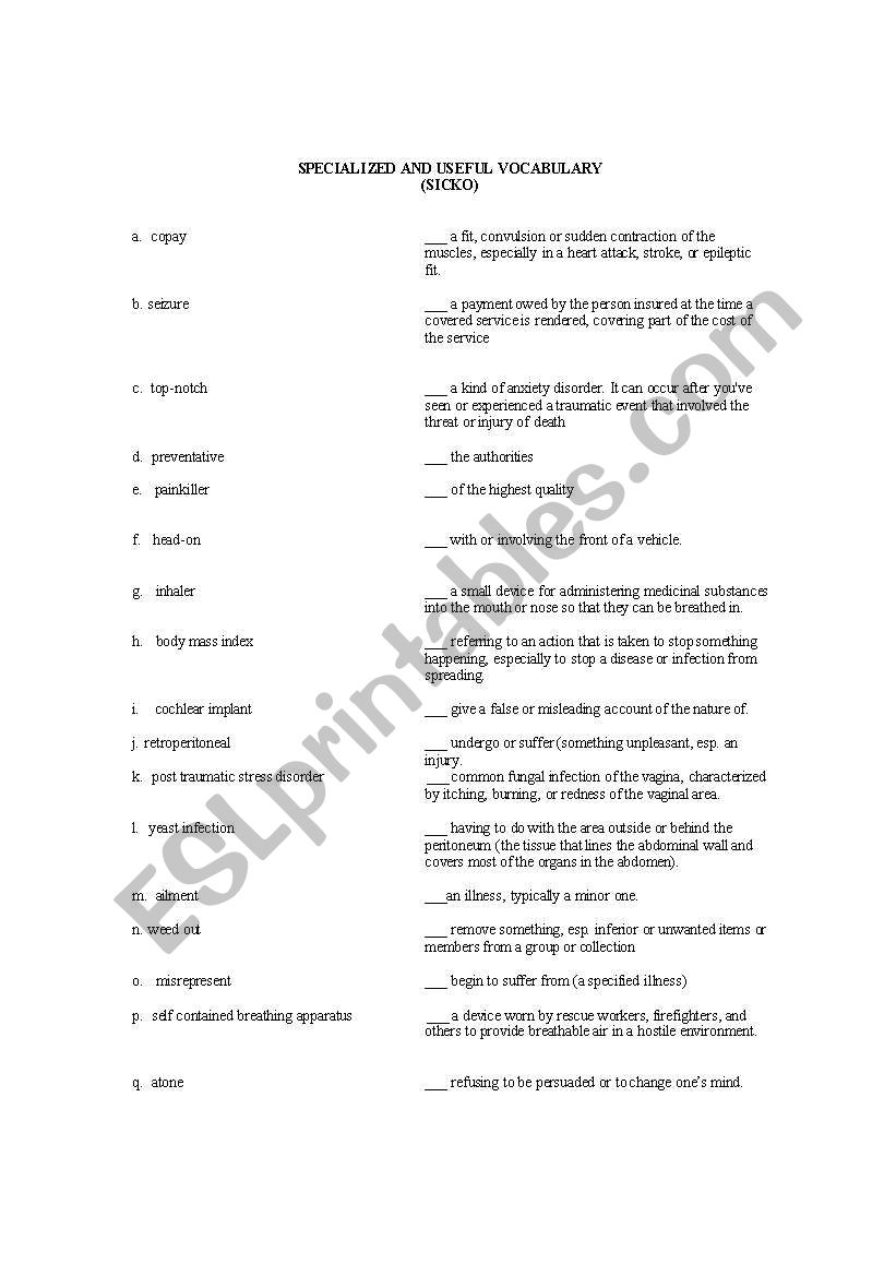 Specialized vocabulary exercise based on Michael Moores 