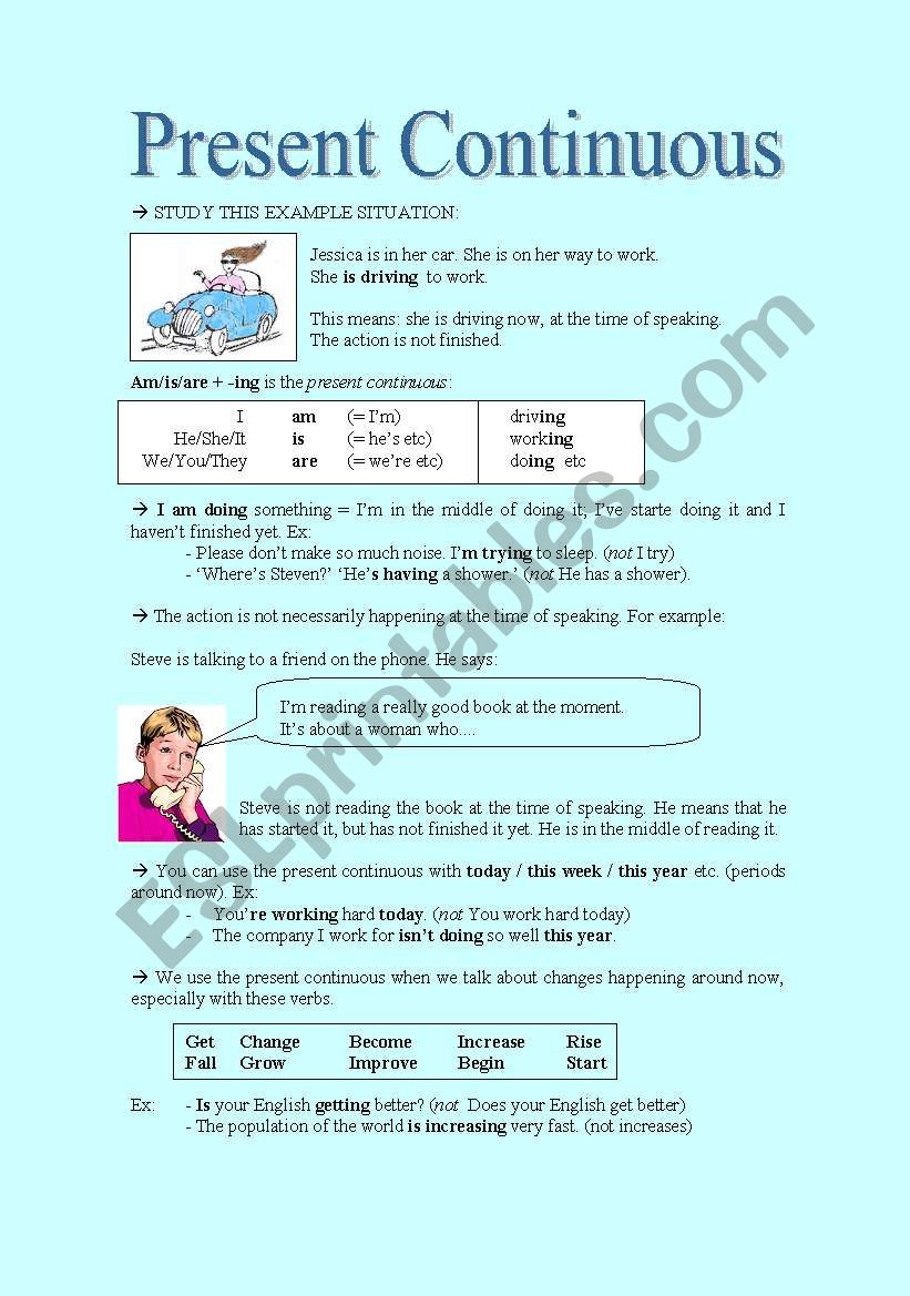Present Continuous (2 pages) worksheet