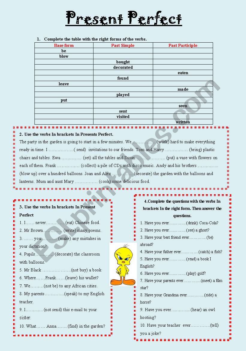 Present perfect worksheet
