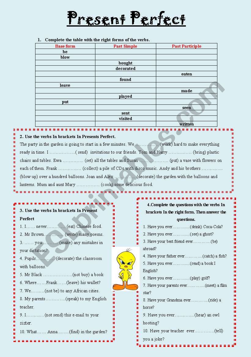 Present perfect worksheet