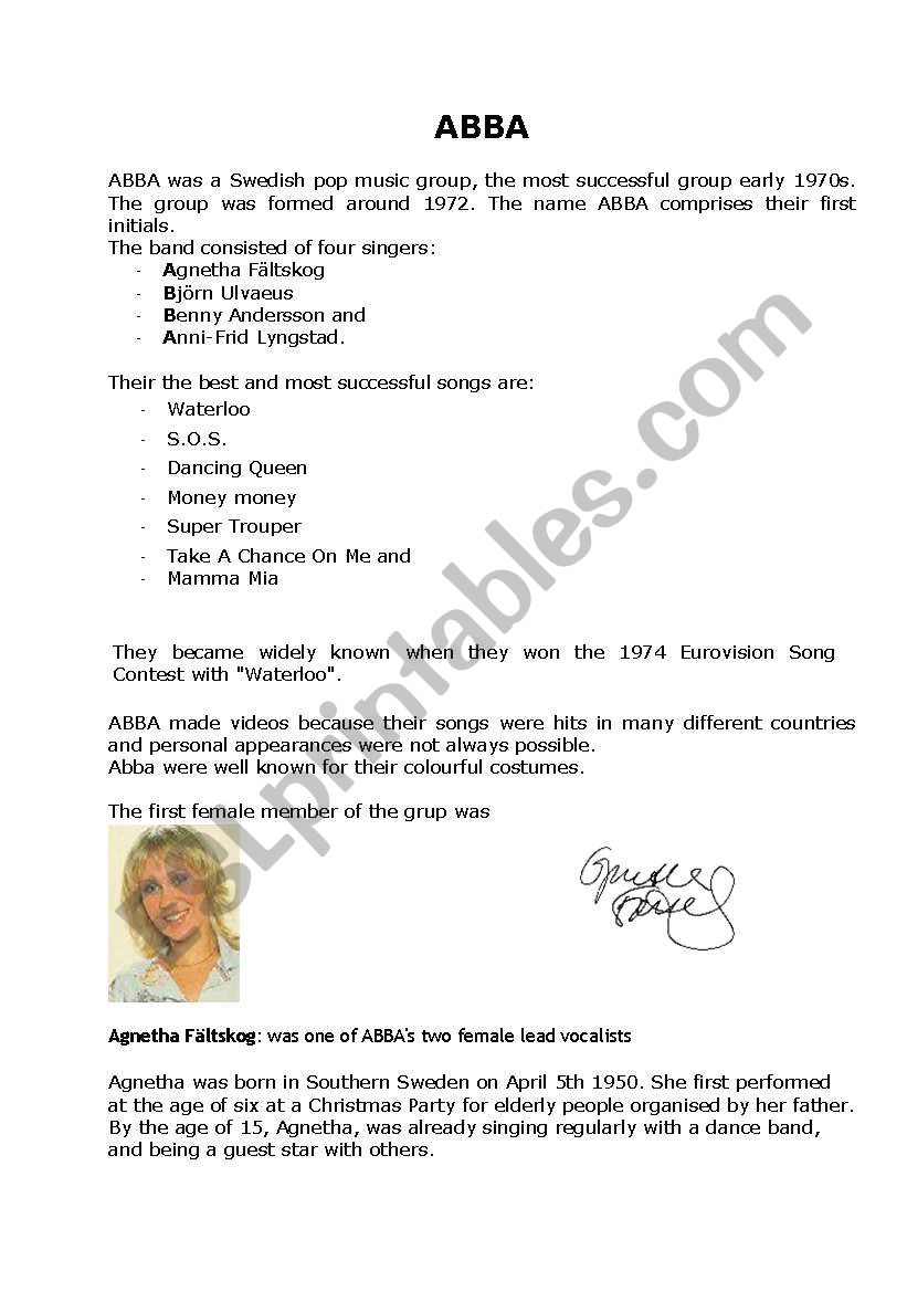 Abba worksheet