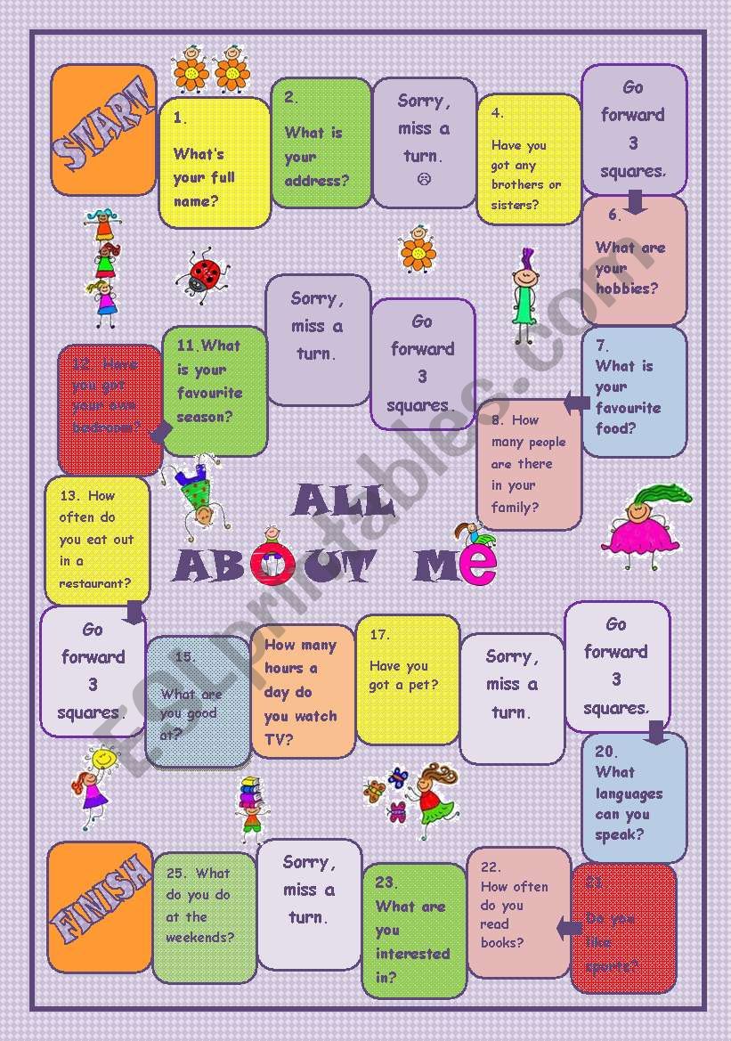 All about Me Board Game worksheet