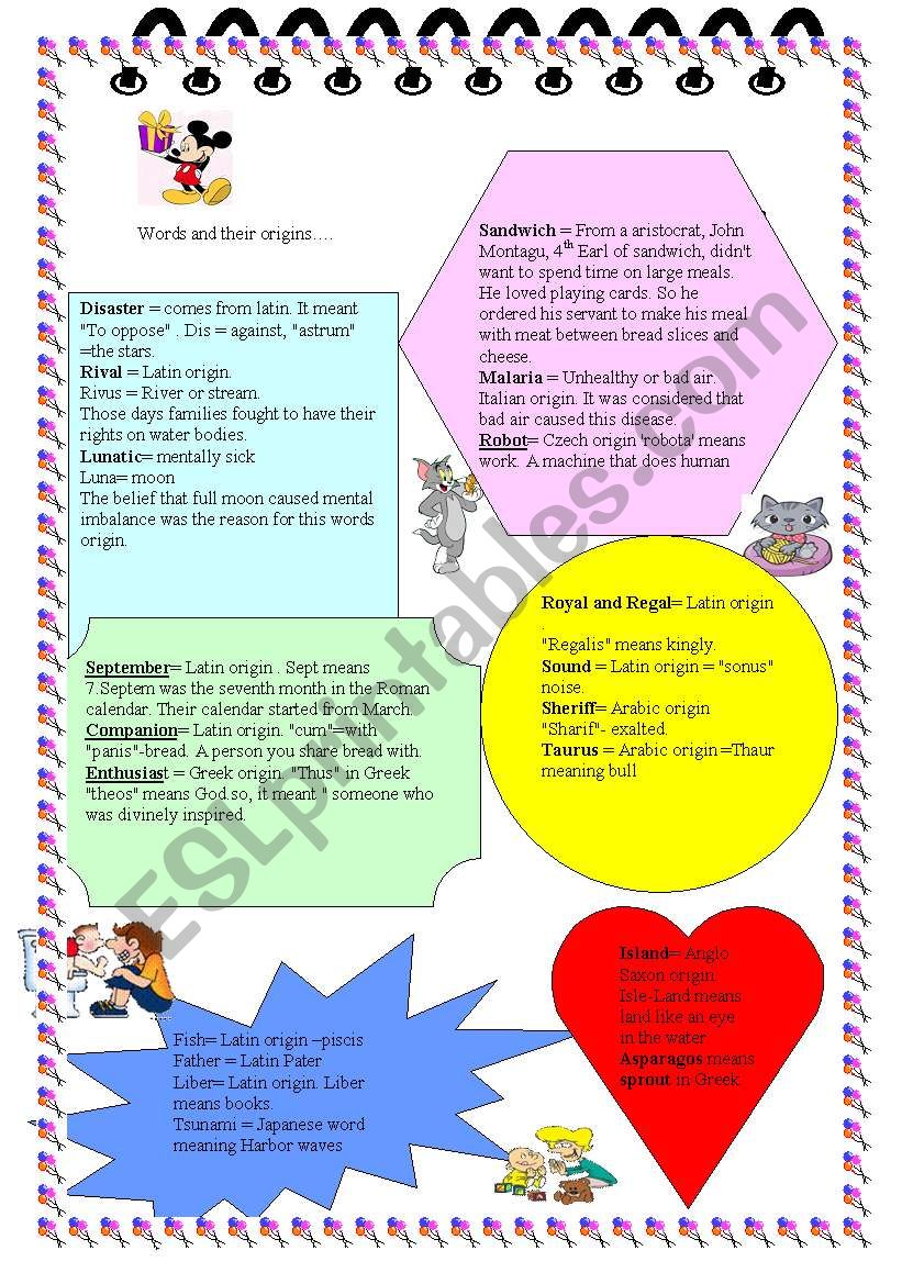 words and their origins worksheet