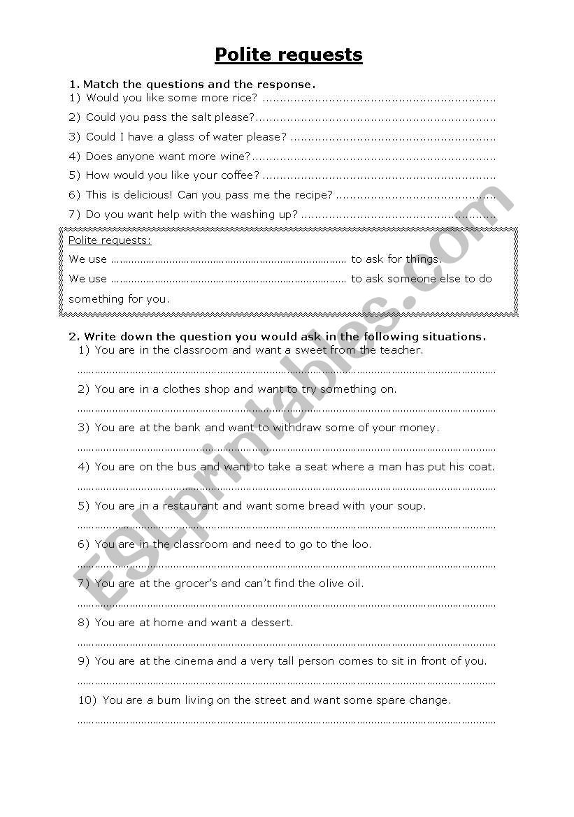 Polite requests worksheet