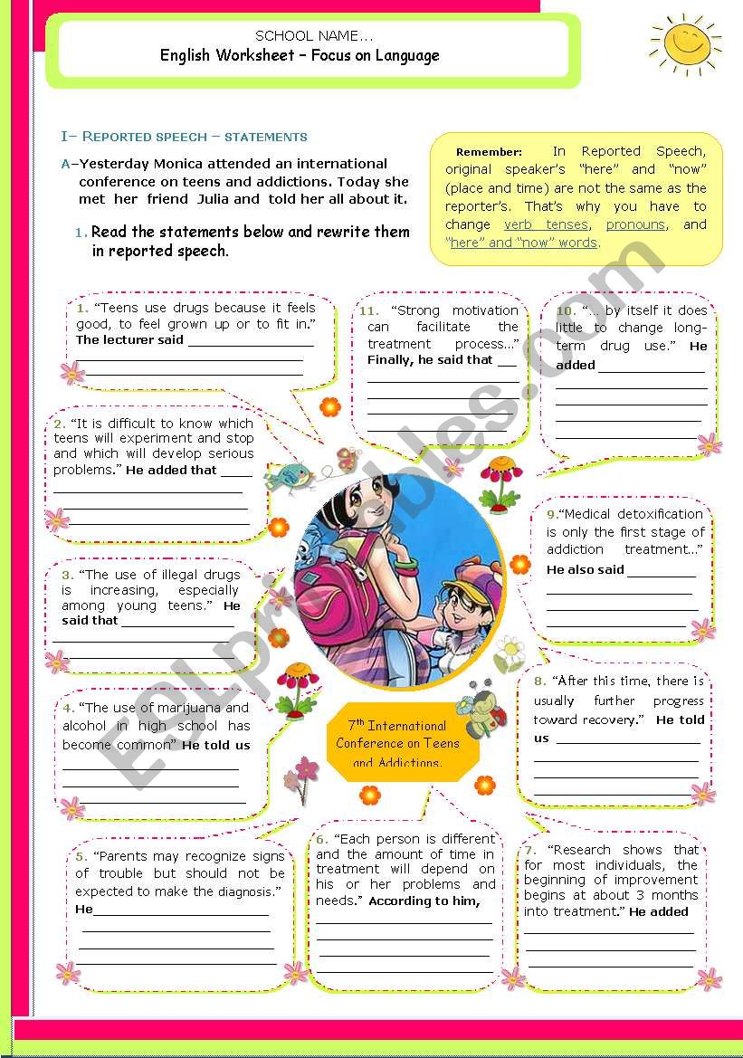 Reported Speech - Statements worksheet