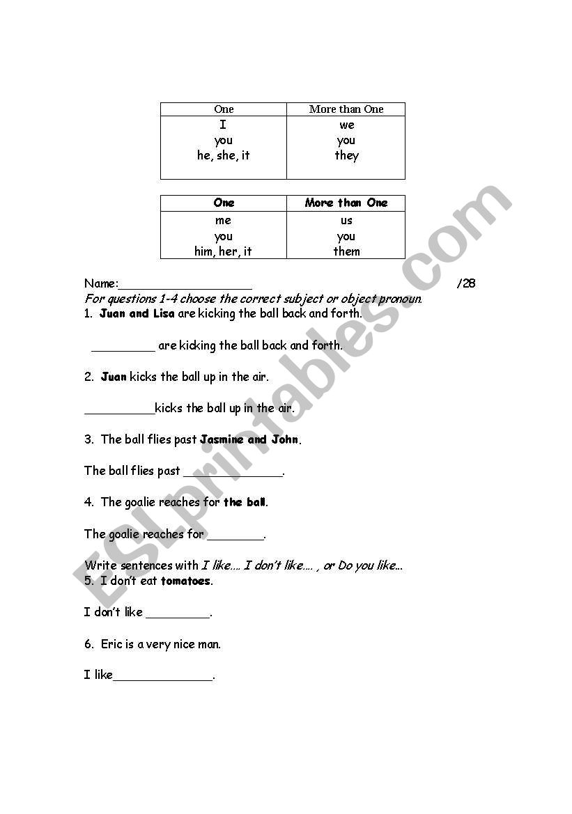 Using subject and object pronouns in the ESL classroom