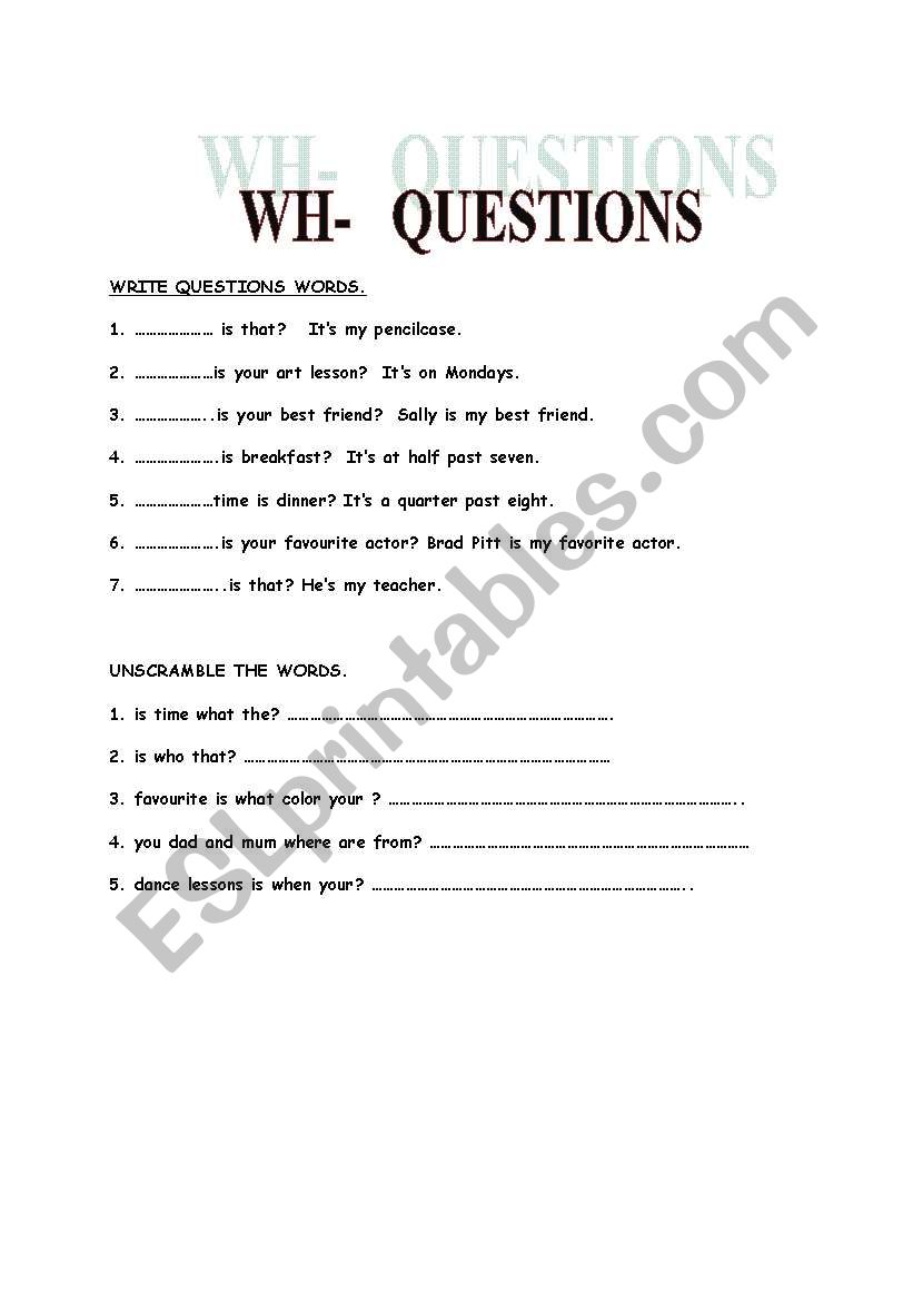 wh- questions worksheet