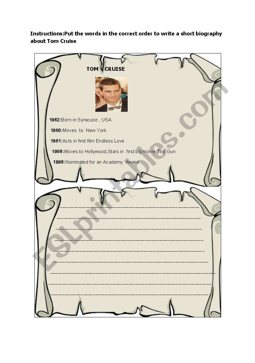 Biography about Tom Cruise worksheet