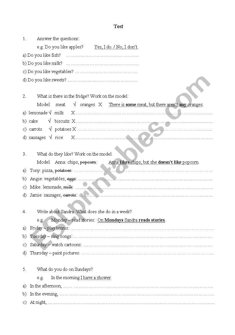 test paper worksheet