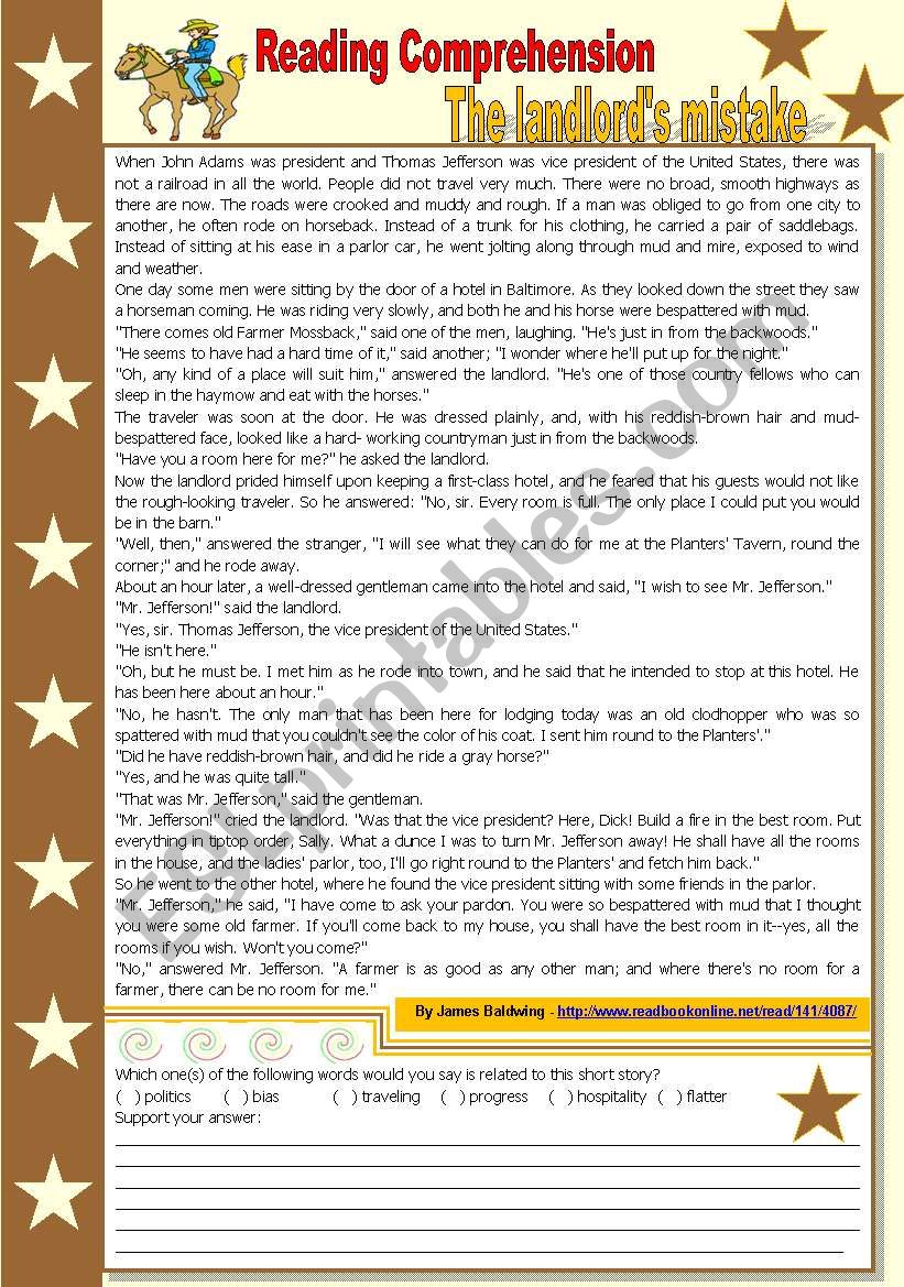 The landlordÂ´s mistake - reading, comprehension, pair interview, class debate, conclusions, writing, text creation, role-playing - 4 pages **fully editable