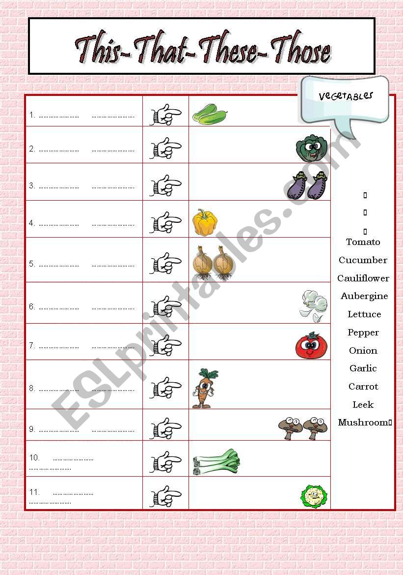 Demonstrative This-These-That-Those SET I (vegetables vocabulary)