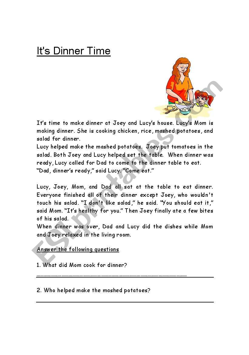 ItÂ´s Dinner time worksheet