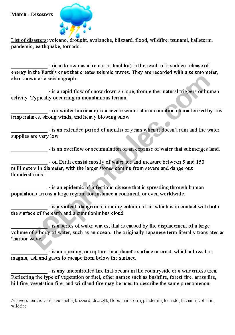 disasters worksheet