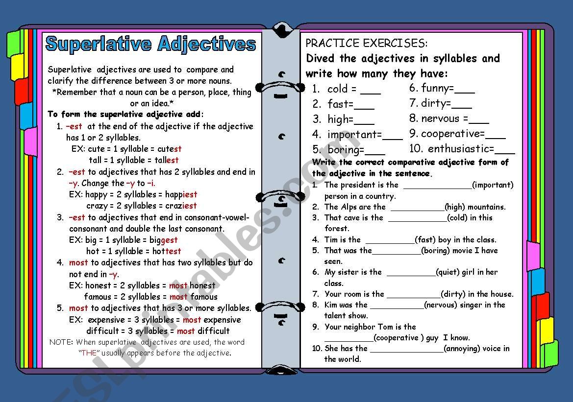 Superlative adjectives worksheet